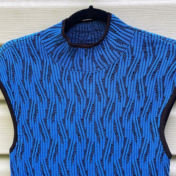 Cobalt Blue Mod Print Mock Neck Sweater Vest - Picture 2 of 7